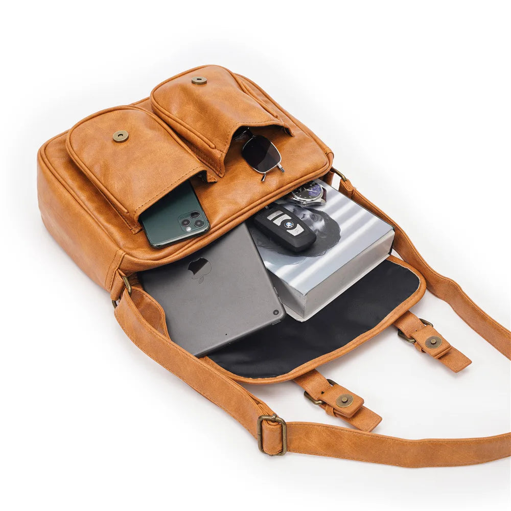 Fashion Japan Style Men's Messenger Bag Soft PU Leather Crossbody Messenger Bag Men Satchels Crossbody Bag Mens Shoulder Bags
