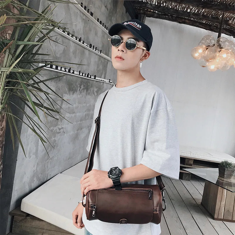 Luxury Retro Barrel Shaped Shoulder Bags Men Crossbody Bag Fashion Design Messenger Bag Mens Crossbody Shoulder Bag Male 2021