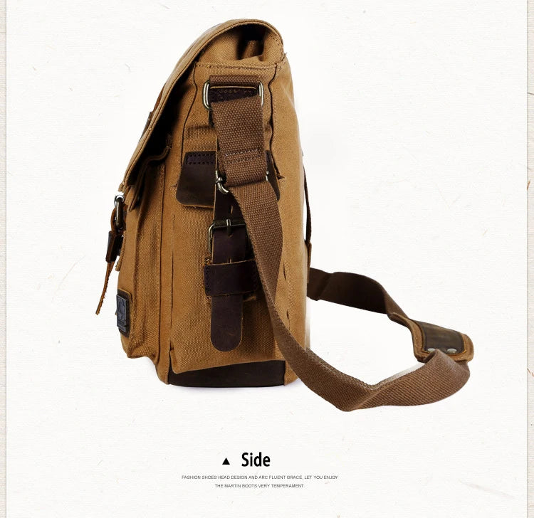 2025 Fashion Vintage Leather Canvas Women's Men's Messenger Bag Cotton Canvas Crossbody Bag Men Shoulder Bag Sling Casual Bag
