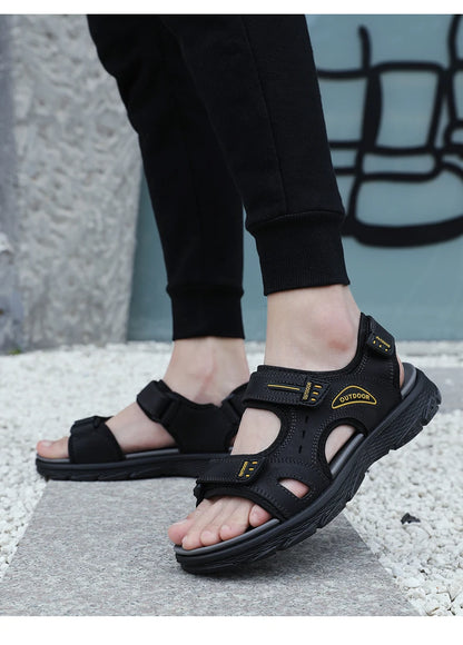 Classic Men's Sandals Summer Genuine Leather Beach Sandals Fashion Men's Casual Shoes Wading Sandals Outdoor Sneakers Plus Size