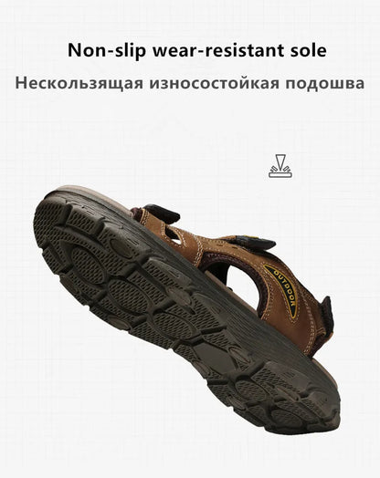 Classic Men's Sandals Summer Genuine Leather Beach Sandals Fashion Men's Casual Shoes Wading Sandals Outdoor Sneakers Plus Size