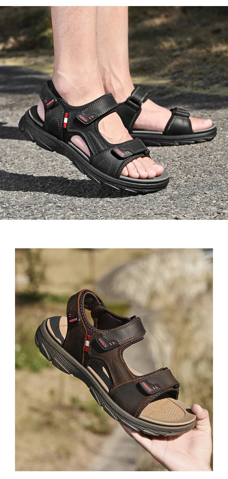 Classic Men's Sandals Summer Genuine Leather Beach Sandals Fashion Men's Casual Shoes Wading Sandals Outdoor Sneakers Plus Size