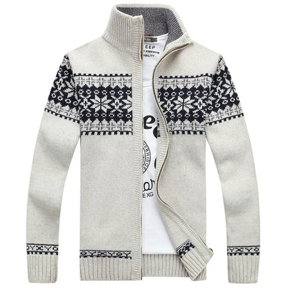 Men's Fair Isle Knitted Cardigan Full-Zip Nordic Pattern Thick Knitwear Multi-Color High-Neck Sweater Jacket for Winter