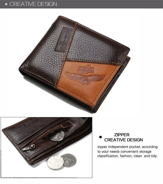 High Quality Retro Men Wallets Name Engraving Genuine Cow Leather Zipper Coin Pocket Card Holder Simple Purses For Male