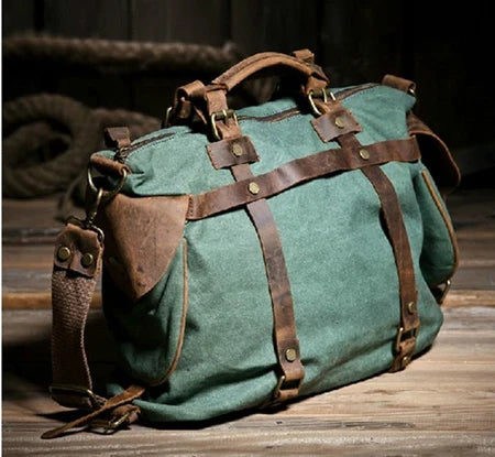 Vintage Military Canvas + Genuine Leather Men Shoulder Bag Sling Crossbody Bag Tote Handbag Men Canvas Messenger Bag  Leisure