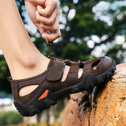 Summer Luxury Sandals Men Breathable Genuine Leather Outdoor Sandalias Trekking Casual Beach Shoes Male Loafers Big Size 38-48