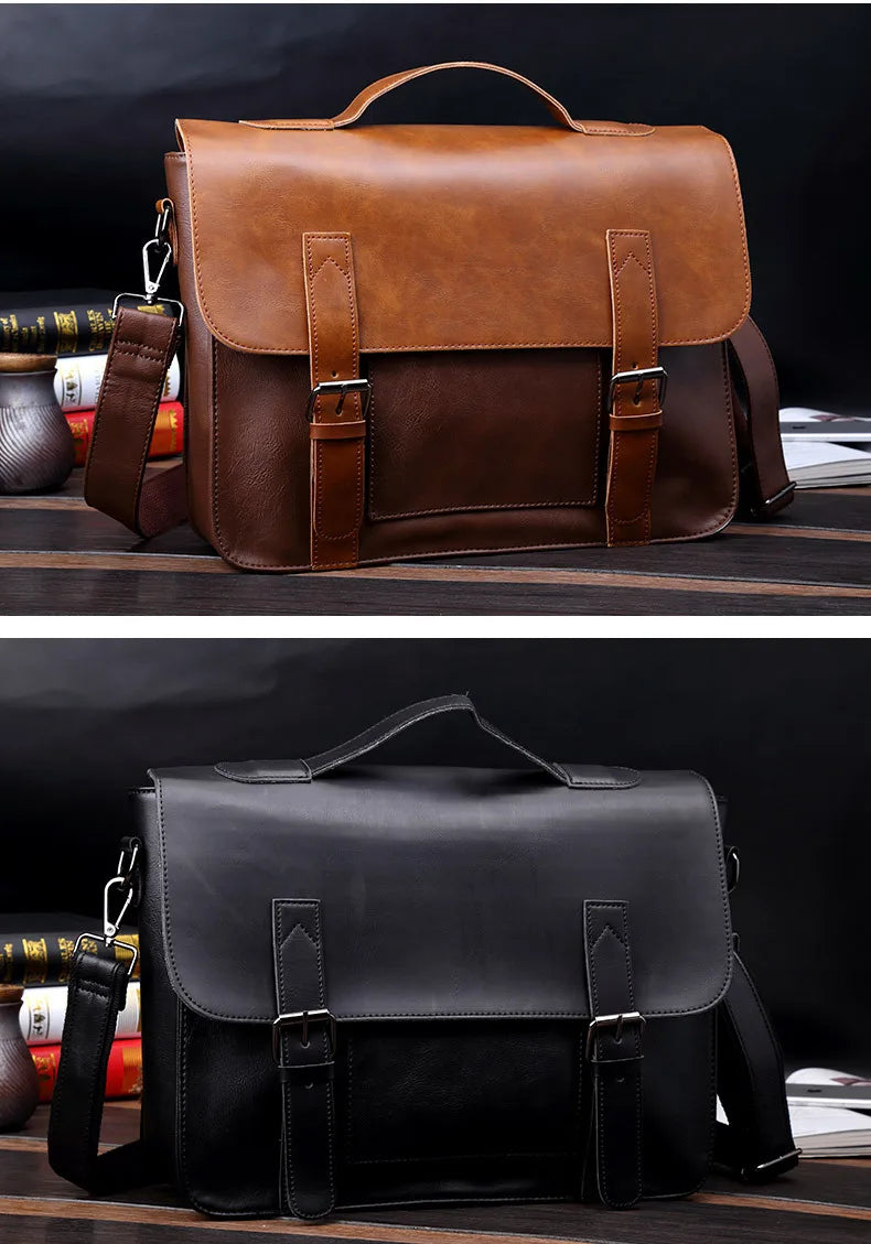 Retro Fashion Messenger Bag Men Luxury PU Leather Crossbody Bags Men Handbag Briefcases Laptop Bag Men Shoulder Messenger Bags