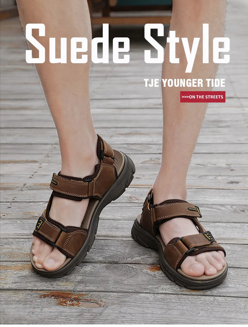 Classic Men's Sandals Summer Genuine Leather Beach Sandals Fashion Men's Casual Shoes Wading Sandals Outdoor Sneakers Plus Size