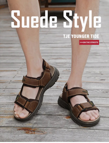 Classic Men's Sandals Summer Genuine Leather Beach Sandals Fashion Men's Casual Shoes Wading Sandals Outdoor Sneakers Plus Size