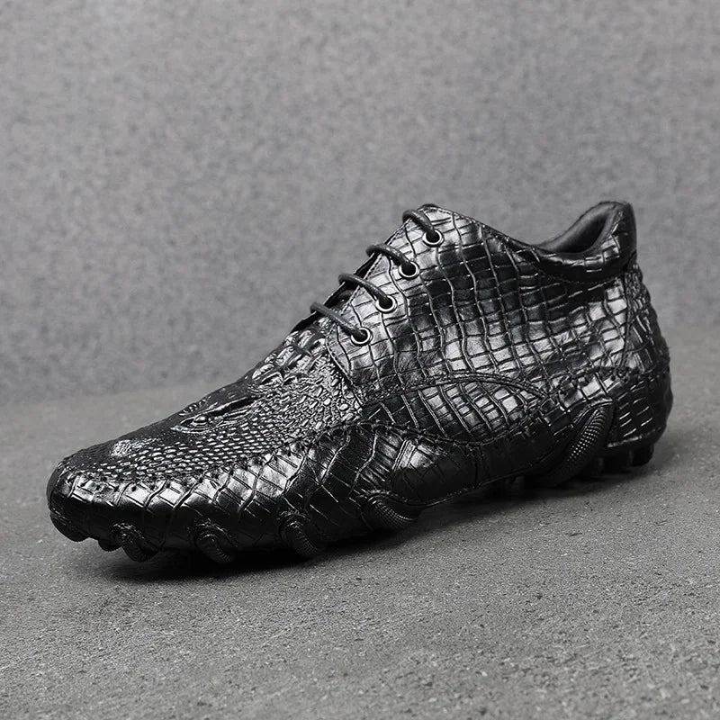 Famous Luxury Ankle Boots Mens Shoes Genuine Leather Shoes Loafer Cow Leather Crocodile Pattern Hasp Casual Shoes