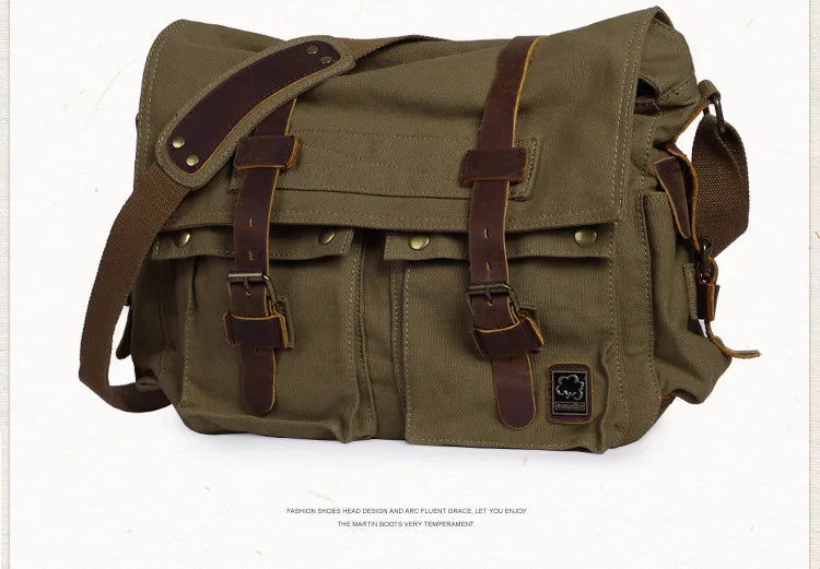 2025 Fashion Vintage Leather Canvas Women's Men's Messenger Bag Cotton Canvas Crossbody Bag Men Shoulder Bag Sling Casual Bag