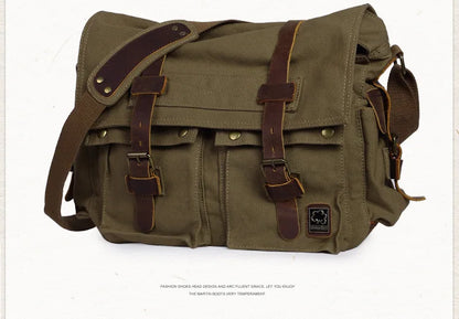 2025 Fashion Vintage Leather Canvas Women's Men's Messenger Bag Cotton Canvas Crossbody Bag Men Shoulder Bag Sling Casual Bag