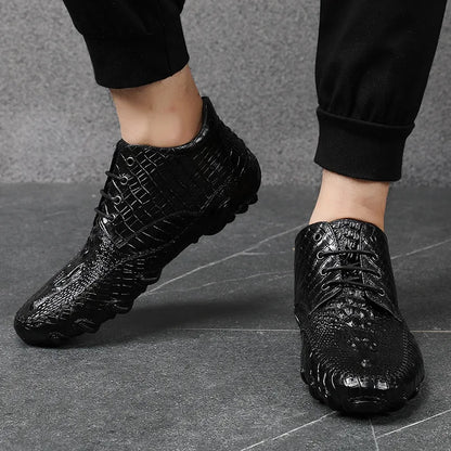 Famous Luxury Ankle Boots Mens Shoes Genuine Leather Shoes Loafer Cow Leather Crocodile Pattern Hasp Casual Shoes