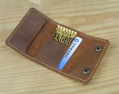 FANCODI Handmade Vintage Genuine Leather Key Holder Men keyChain Cover Leather Key Wallet Men key case bag Women Key Organizer