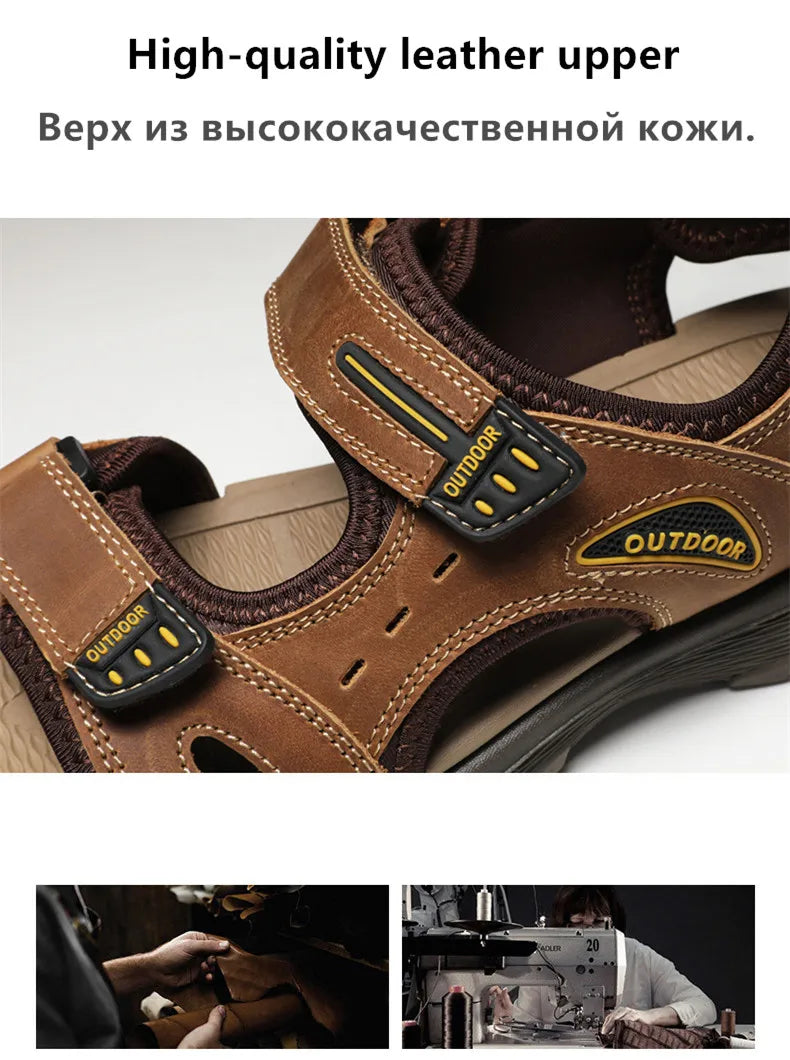 Classic Men's Sandals Summer Genuine Leather Beach Sandals Fashion Men's Casual Shoes Wading Sandals Outdoor Sneakers Plus Size