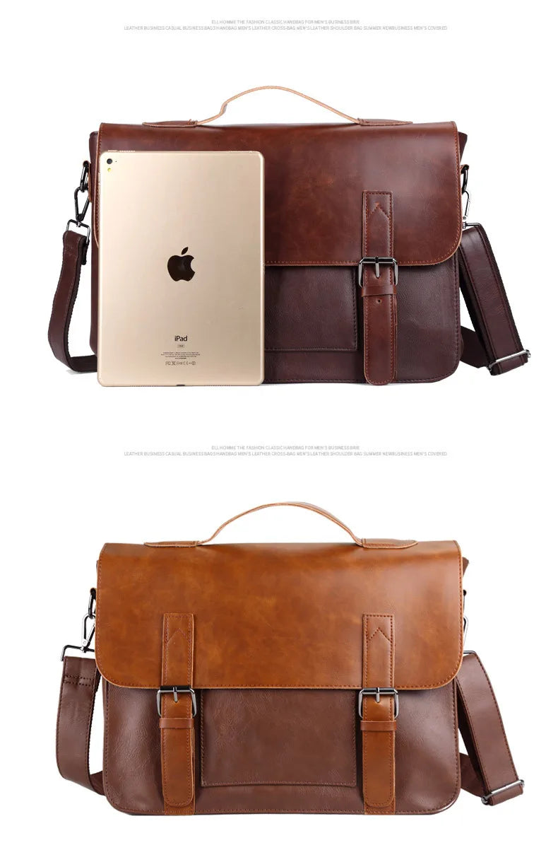 Retro Fashion Messenger Bag Men Luxury PU Leather Crossbody Bags Men Handbag Briefcases Laptop Bag Men Shoulder Messenger Bags