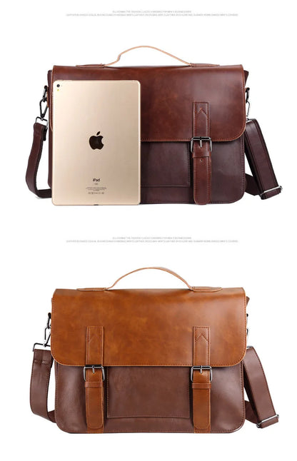 Retro Fashion Messenger Bag Men Luxury PU Leather Crossbody Bags Men Handbag Briefcases Laptop Bag Men Shoulder Messenger Bags