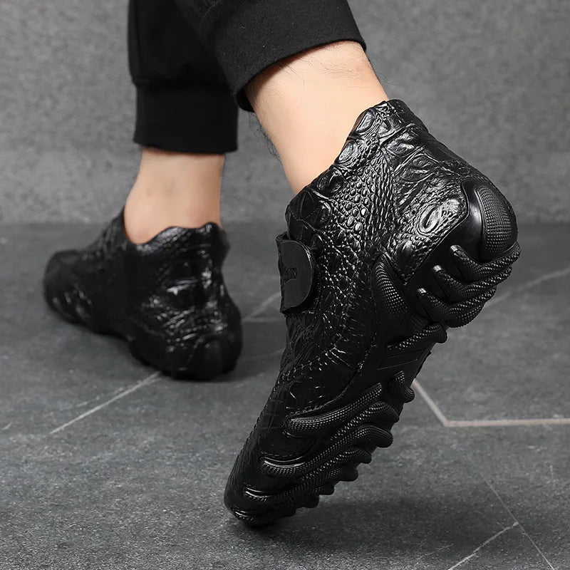 Famous Luxury Ankle Boots Mens Shoes Genuine Leather Shoes Loafer Cow Leather Crocodile Pattern Hasp Casual Shoes