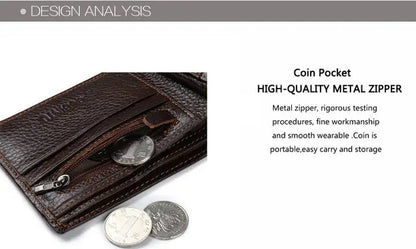 High Quality Retro Men Wallets Name Engraving Genuine Cow Leather Zipper Coin Pocket Card Holder Simple Purses For Male