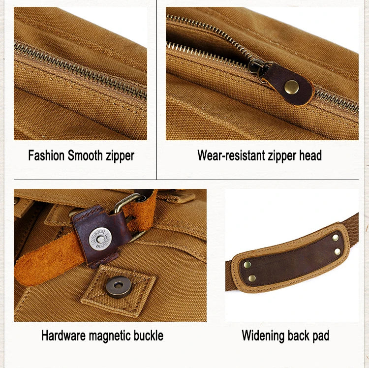 2025 Fashion Vintage Leather Canvas Women's Men's Messenger Bag Cotton Canvas Crossbody Bag Men Shoulder Bag Sling Casual Bag