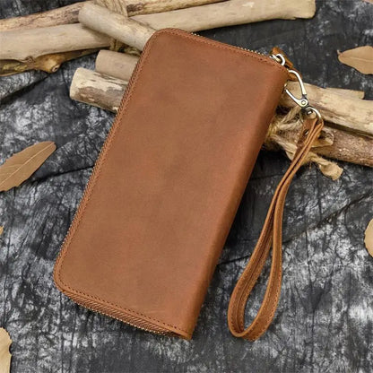 Luufan Vintage Crazy Horse Leather Men Women Long Purse Wallet Credit Card Double Zip Wallets Long Wallet Male Clutch Purse
