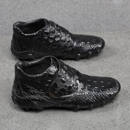 Famous Luxury Ankle Boots Mens Shoes Genuine Leather Shoes Loafer Cow Leather Crocodile Pattern Hasp Casual Shoes