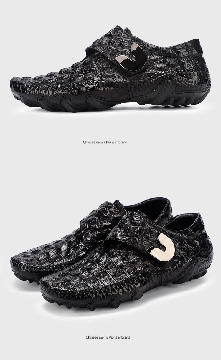 Luxury Driving Shoes Mens Shoes Genuine Leather Shoes Loafer Cow Leather Crocodile Pattern Hasp Casual Shoes Zapatos Hombre