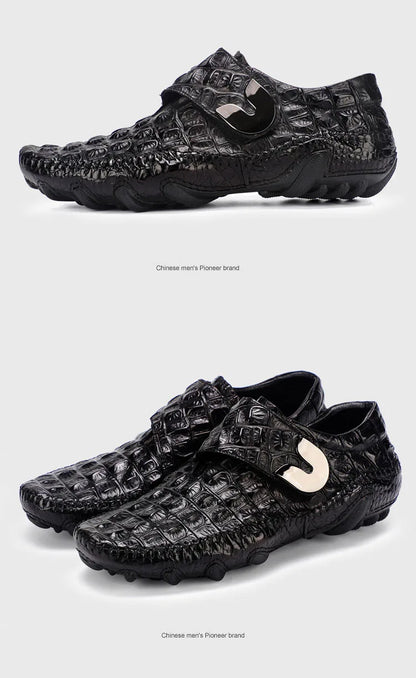 Luxury Driving Shoes Mens Shoes Genuine Leather Shoes Loafer Cow Leather Crocodile Pattern Hasp Casual Shoes Zapatos Hombre