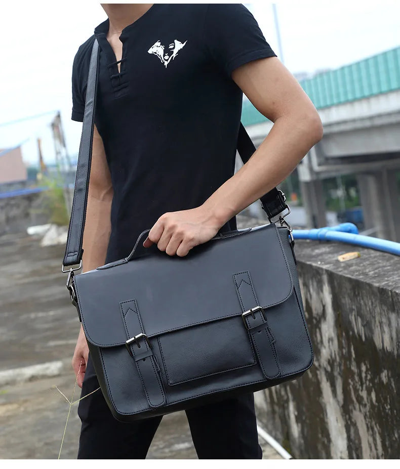 Retro Fashion Messenger Bag Men Luxury PU Leather Crossbody Bags Men Handbag Briefcases Laptop Bag Men Shoulder Messenger Bags