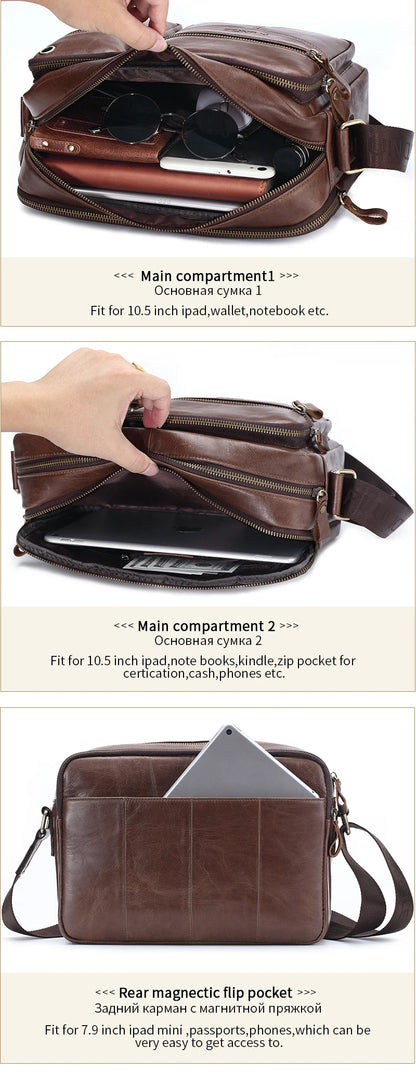 New 2025 Men Genuine Leather Shoulder Bag Casual Leather Men's Pad Messenger Bag Male Business Crossbody Bag Hot Handbag for Men
