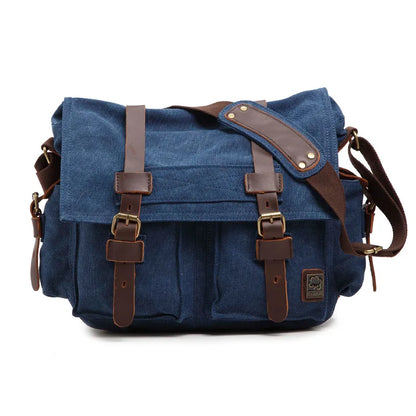 2025 Fashion Vintage Leather Canvas Women's Men's Messenger Bag Cotton Canvas Crossbody Bag Men Shoulder Bag Sling Casual Bag