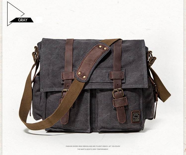 2025 Fashion Vintage Leather Canvas Women's Men's Messenger Bag Cotton Canvas Crossbody Bag Men Shoulder Bag Sling Casual Bag