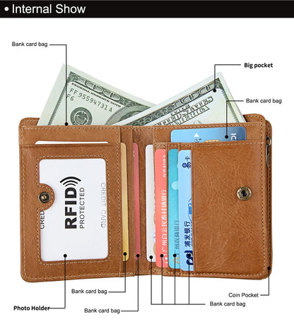 Men Name Engraving Short Wallets Casual Fashion Genuine Leather Male Zipper Purses Coin ID Card Holder Pocket Wallets For Men