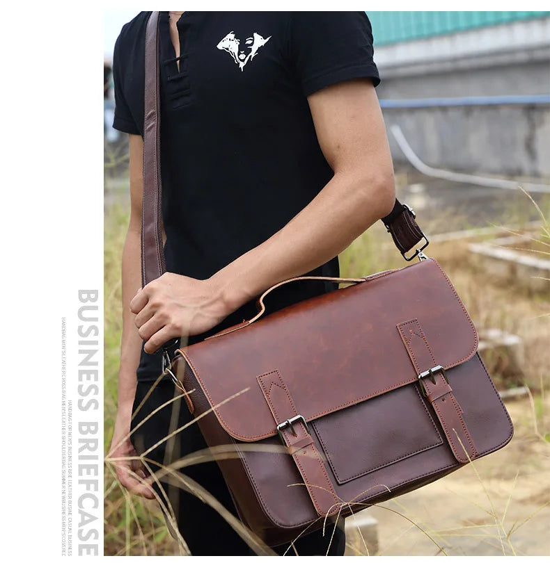 Retro Fashion Messenger Bag Men Luxury PU Leather Crossbody Bags Men Handbag Briefcases Laptop Bag Men Shoulder Messenger Bags