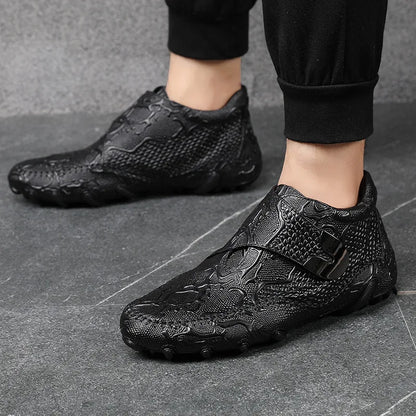 Famous Luxury Ankle Boots Mens Shoes Genuine Leather Shoes Loafer Cow Leather Crocodile Pattern Hasp Casual Shoes