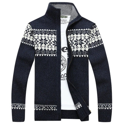 Men's Fair Isle Knitted Cardigan Full-Zip Nordic Pattern Thick Knitwear Multi-Color High-Neck Sweater Jacket for Winter