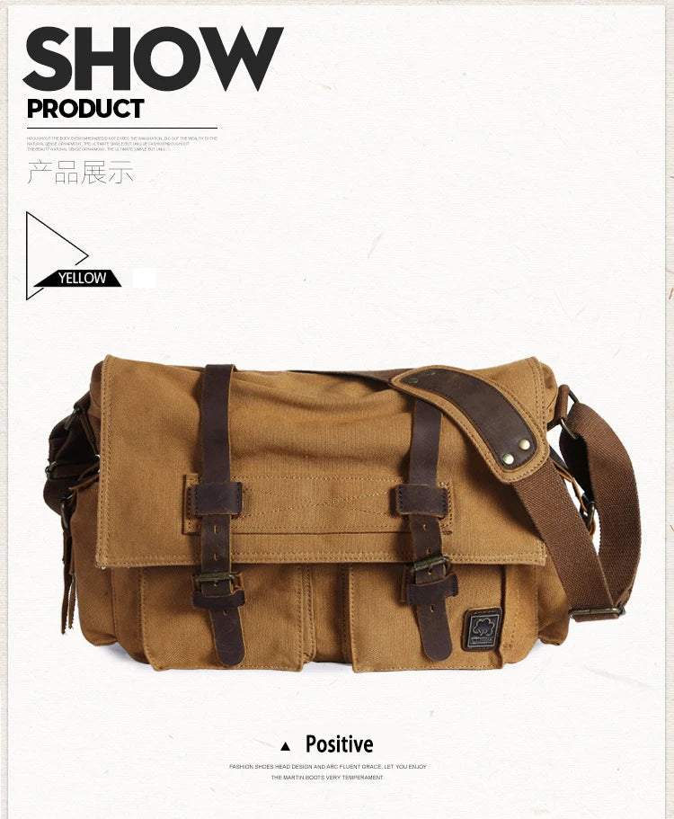 2025 Fashion Vintage Leather Canvas Women's Men's Messenger Bag Cotton Canvas Crossbody Bag Men Shoulder Bag Sling Casual Bag