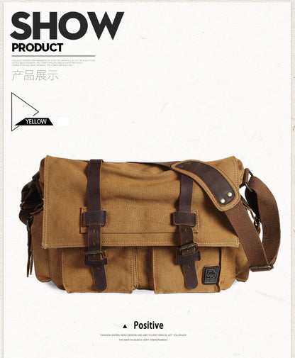 2025 Fashion Vintage Leather Canvas Women's Men's Messenger Bag Cotton Canvas Crossbody Bag Men Shoulder Bag Sling Casual Bag