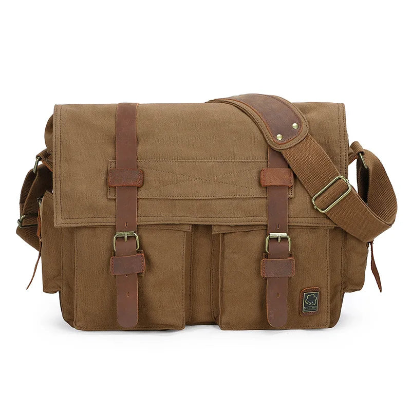 2025 Fashion Vintage Leather Canvas Women's Men's Messenger Bag Cotton Canvas Crossbody Bag Men Shoulder Bag Sling Casual Bag