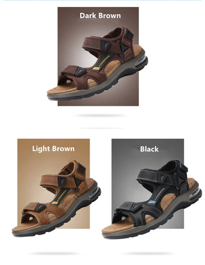 Fashion Men's Sandals Summer Soft Beach Flip Flop Comfortable Genuine Leather Sandals Outdoor Men Roman Sandals Size 46