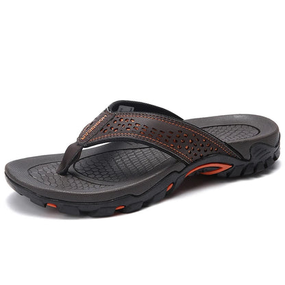 Plus Big Size 49 50 51 52 Mens Flip Flops Slippers PU Leather Beach Shoes TPR Outsoles Hard-Wearing Outdoor Style