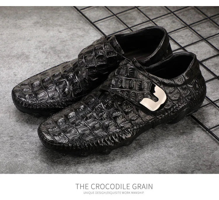 Luxury Driving Shoes Mens Shoes Genuine Leather Shoes Loafer Cow Leather Crocodile Pattern Hasp Casual Shoes Zapatos Hombre