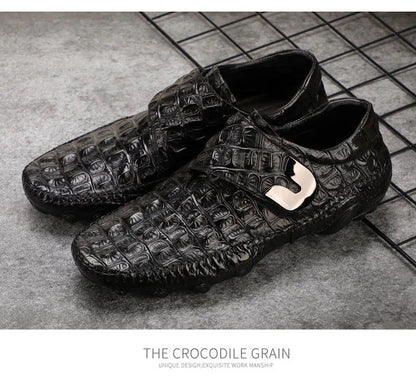 Luxury Driving Shoes Mens Shoes Genuine Leather Shoes Loafer Cow Leather Crocodile Pattern Hasp Casual Shoes Zapatos Hombre