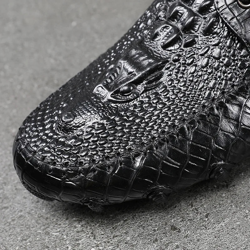 Famous Luxury Ankle Boots Mens Shoes Genuine Leather Shoes Loafer Cow Leather Crocodile Pattern Hasp Casual Shoes