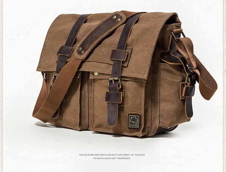 2025 Fashion Vintage Leather Canvas Women's Men's Messenger Bag Cotton Canvas Crossbody Bag Men Shoulder Bag Sling Casual Bag