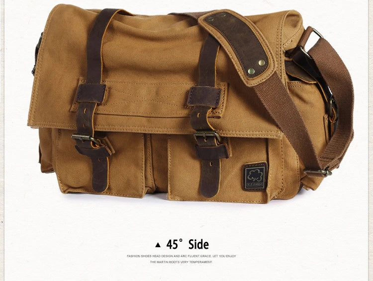2025 Fashion Vintage Leather Canvas Women's Men's Messenger Bag Cotton Canvas Crossbody Bag Men Shoulder Bag Sling Casual Bag