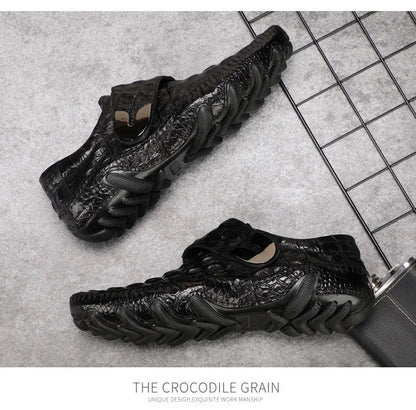 Luxury Driving Shoes Mens Shoes Genuine Leather Shoes Loafer Cow Leather Crocodile Pattern Hasp Casual Shoes Zapatos Hombre
