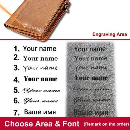 Men Name Engraving Short Wallets Casual Fashion Genuine Leather Male Zipper Purses Coin ID Card Holder Pocket Wallets For Men