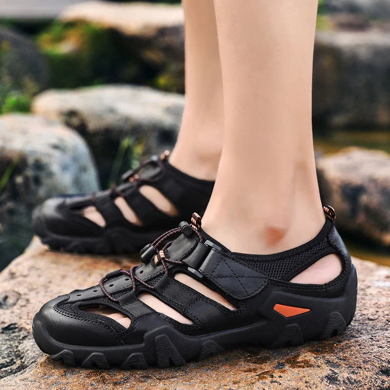 Summer Luxury Sandals Men Breathable Genuine Leather Outdoor Sandalias Trekking Casual Beach Shoes Male Loafers Big Size 38-48