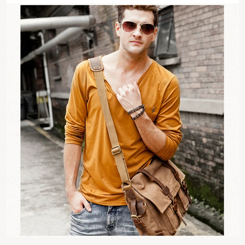 2025 Fashion Vintage Leather Canvas Women's Men's Messenger Bag Cotton Canvas Crossbody Bag Men Shoulder Bag Sling Casual Bag